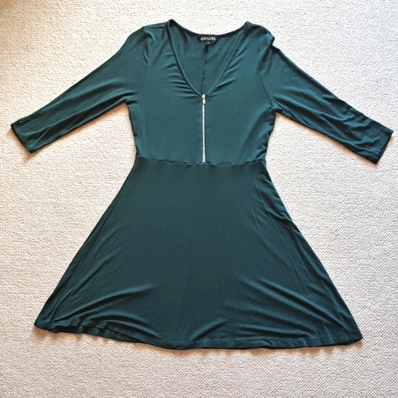 Express Dresses & Skirts - EXPRESS forest green zipper front skater dress